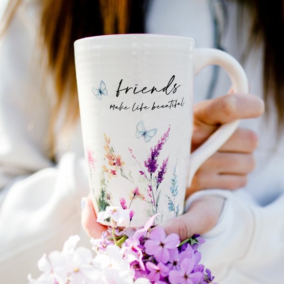 Coffee Mug, Latte Cup for Best Friend- watercolor floral art by Amylee Weeks - Picture 1 of 5